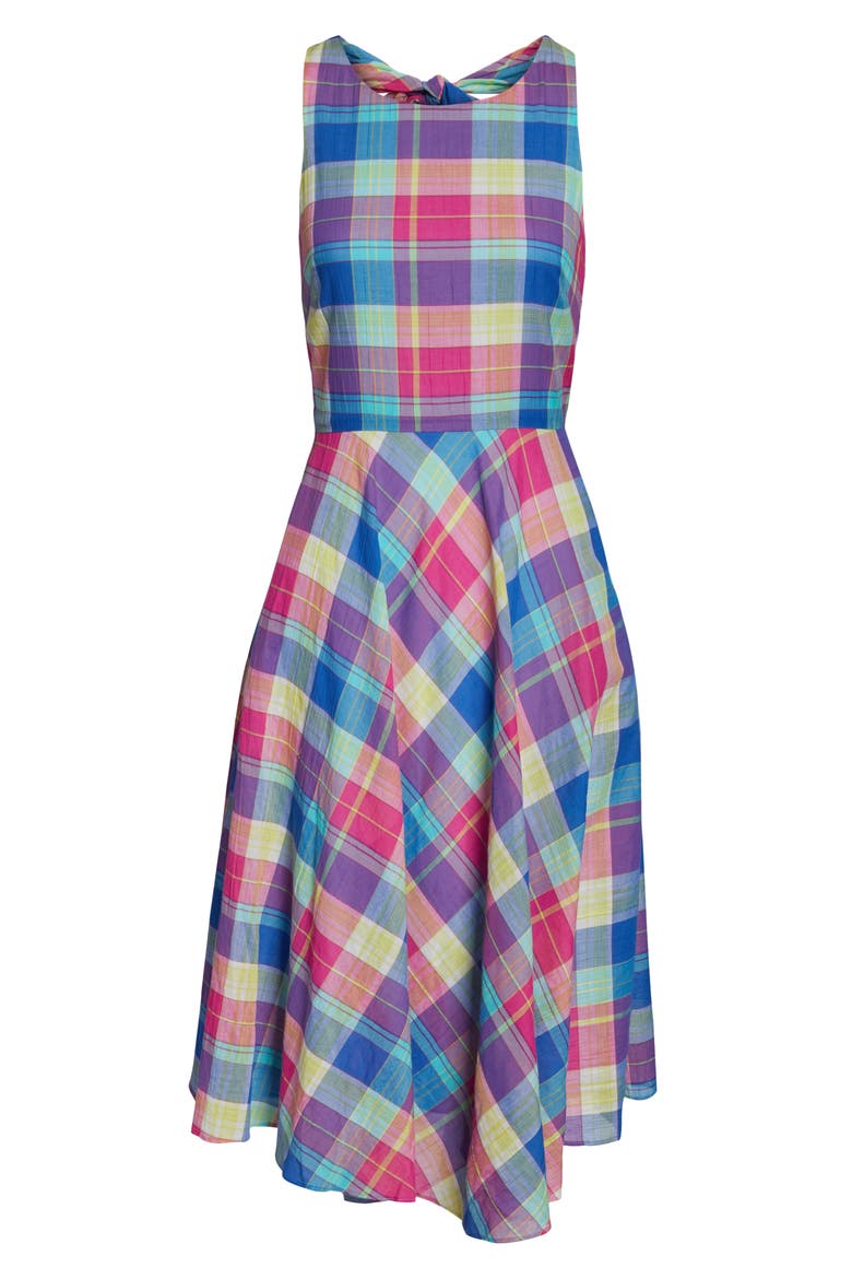 Madras Plaid Fit & Flare Dress, Alternate, color, MULTI