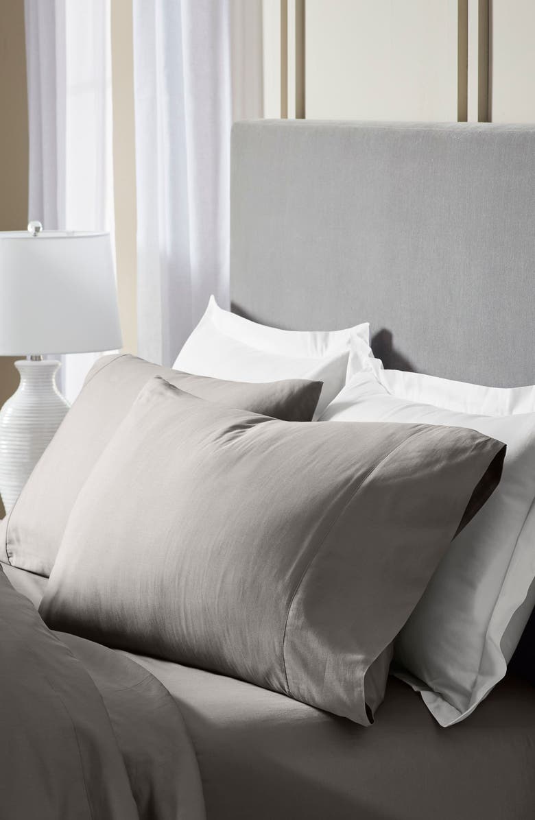 Boll & Branch Percale Hemmed 300 Thread Count Duvet Cover & Shams Set, Alternate, color, Stone