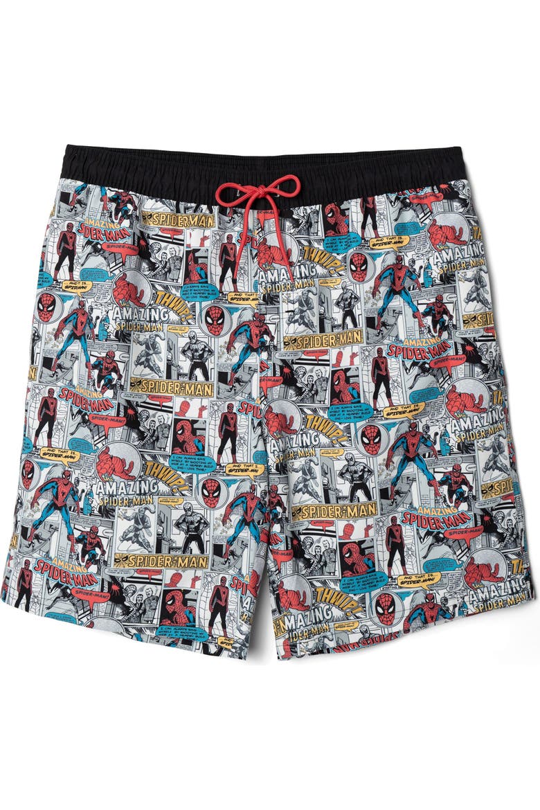 Spider-Man Swim Trunks, Main, color, Spider Man Gray Black
