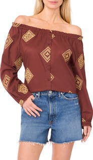 Vince Camuto Button-Up Off the Shoulder Cotton Top