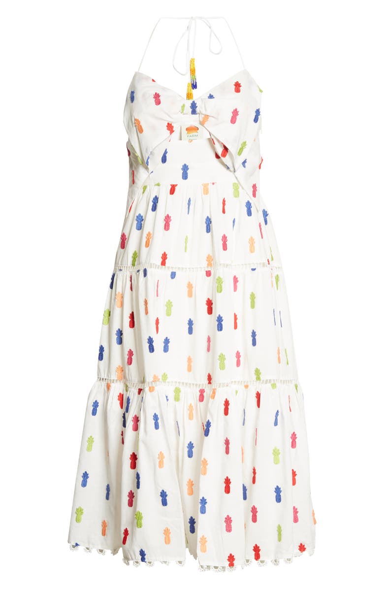 FARM Rio Pineapple AppliquÃ<sup>©</sup> Keyhole Bodice Cotton Midi Dress, Alternate, color,