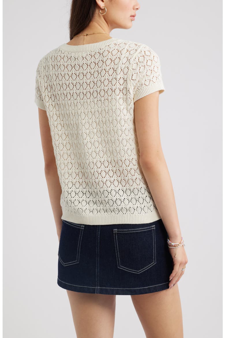 Pointelle Short Sleeve Cardigan, Alternate, color, IVORY ANTIQUE