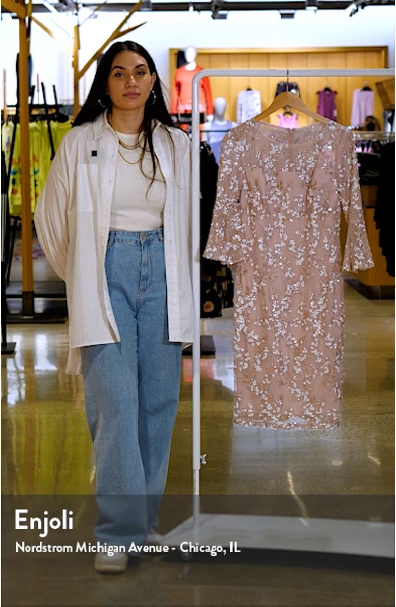 Floral Embroidered Sequin Sheath Dress, sales video thumbnail