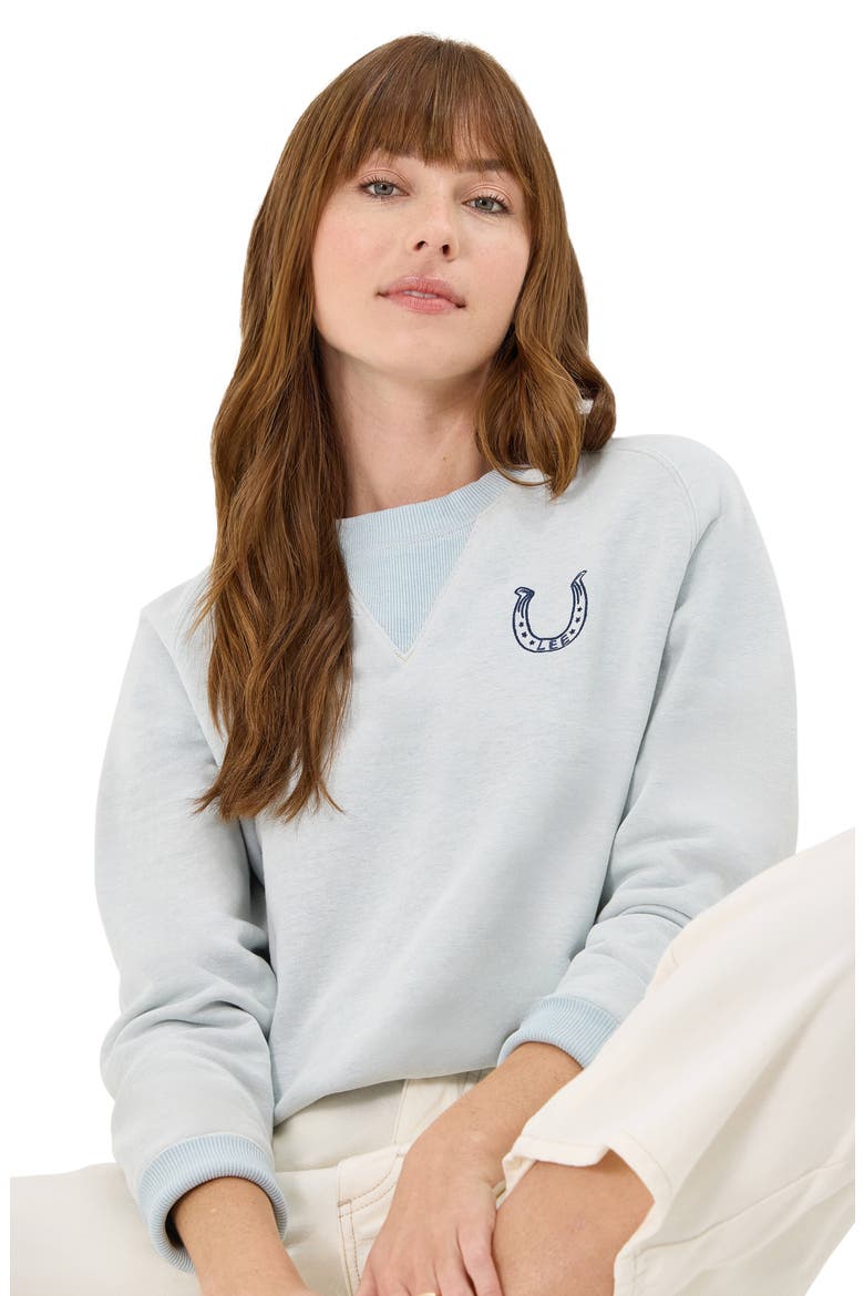 Horsehoe Logo Raglan Sleeve Cotton Blend Sweatshirt, Alternate, color, DEWY/ EMBROIDERY