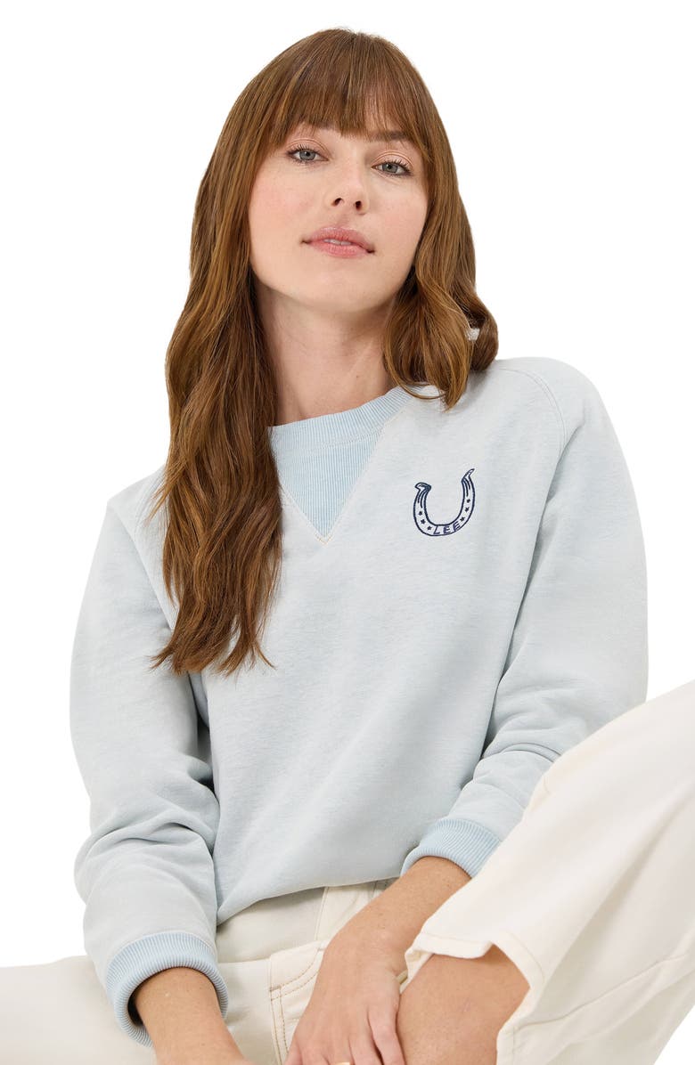 Lee Horsehoe Logo Raglan Sleeve Cotton Blend Sweatshirt, Alternate, color, Dewy/ Embroidery