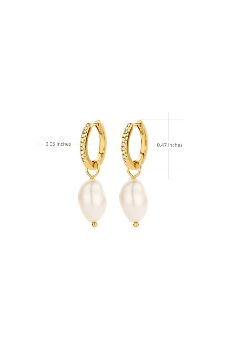 Endless Pearl Diamond Earrings | 20 natural diamonds - 2 freshwater pearls | 925 Sterling Silver | Earrings | Hoop | Yellow 18k-Gold Plated, Alternate, color, Yellow 18k Gold Plated