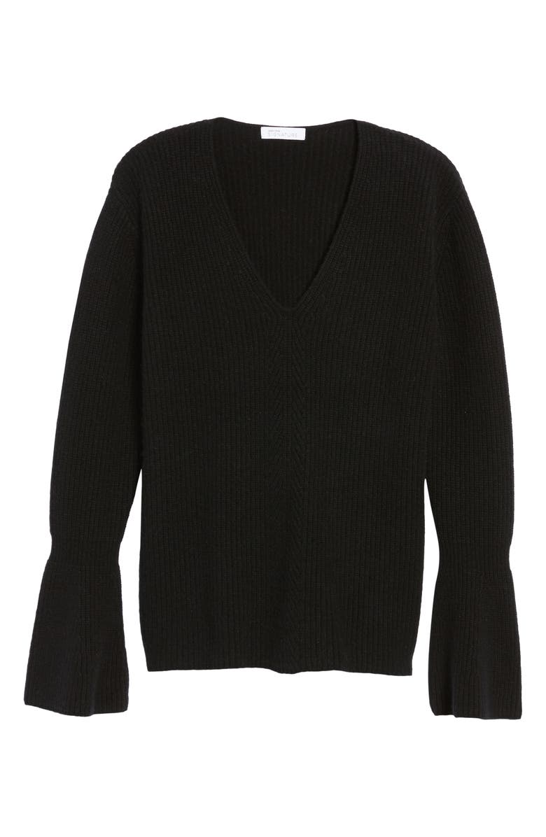 Nordstrom Signature Rib Knit Cashmere Bell Sleeve Sweater, Alternate, color, 