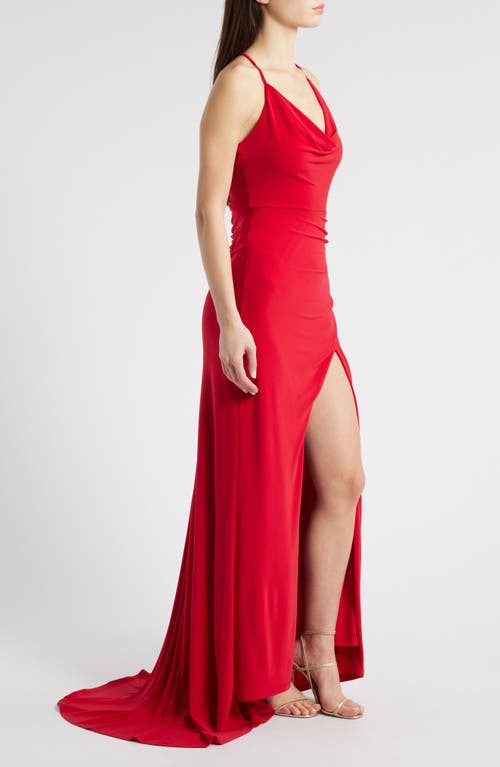 Shop Jump Apparel Cowl Neck Ruched Back Gown In Red