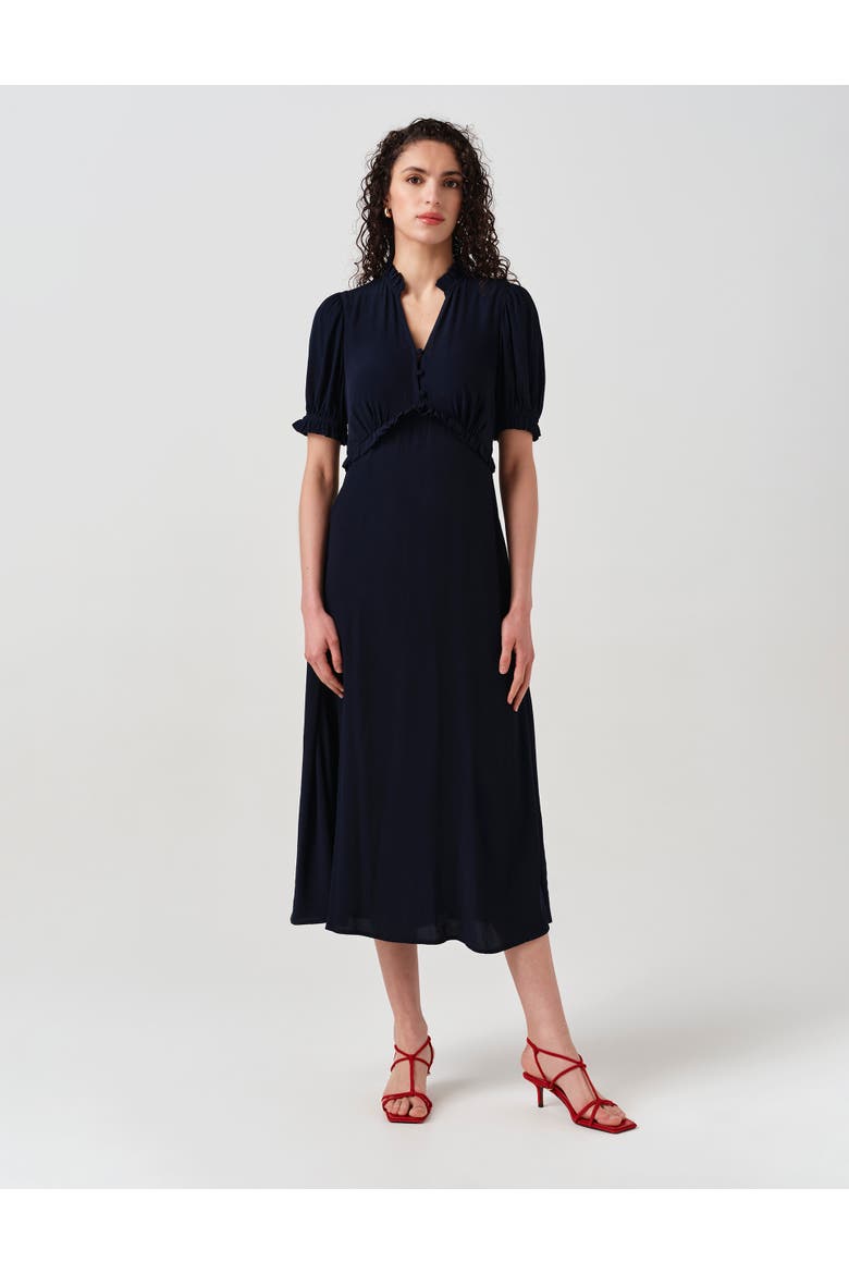 Jolene V-neck Crepe Midi Dress, Main, color, Navy