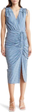 Veronica Beard Teagan Stripe Ruched Dress