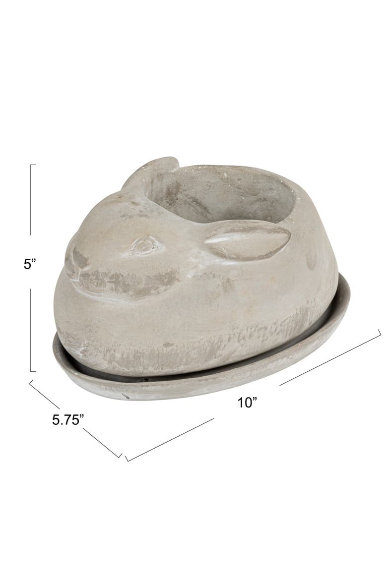 Cement Rabbit Planter with Saucer Set, Grey, Alternate, color, Grey