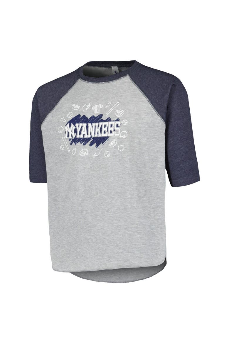 Youth Soft as a Grape Heather Gray New York Yankees Raglan 3/4 Sleeve T-Shirt, Alternate, color, Heather Gray