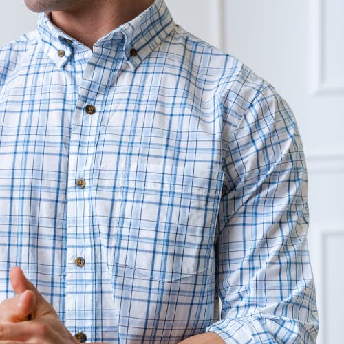 Hope & Henry Poplin Button Down Shirt In Light Blue Plaid