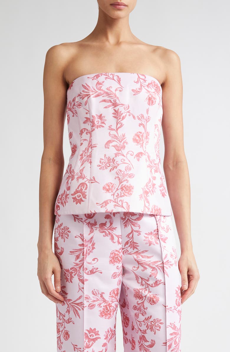Emilia Wickstead Floral Damask Strapless Top, Main, color, Damask Floral Pink