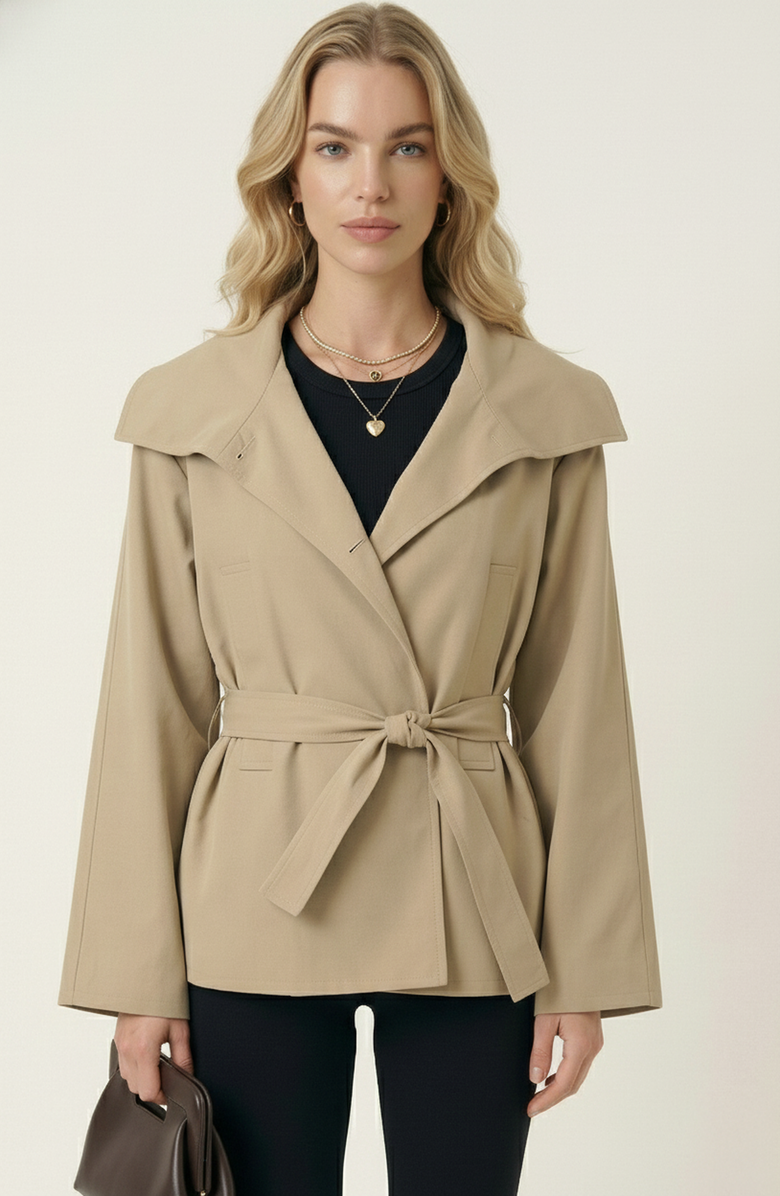 Modenaire Belted Wide Lapels Wrap Jacket, Main, color, Tan
