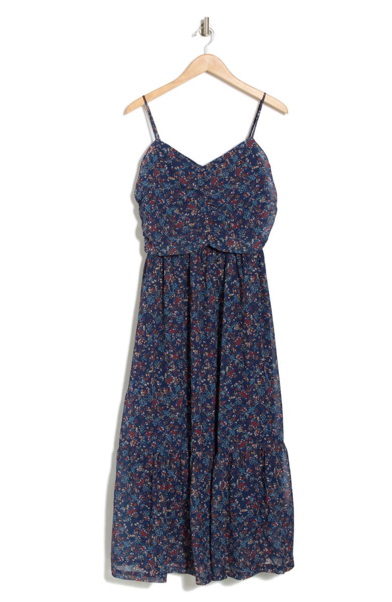 WISHLIST Shirred Floral Maxi Dress, Alternate, color, Navy Floral