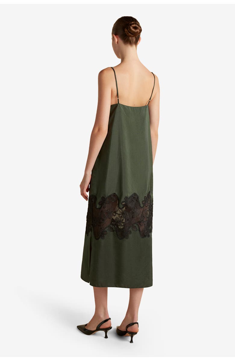 Marina Moscone Pinstripe Slipdress with Lace Inlay, Alternate, color, Pine Pinstripe