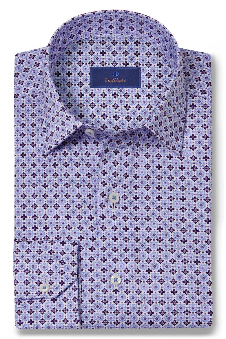 Geometric Print Sport Shirt, Main, color, WHITE/ PURPLE