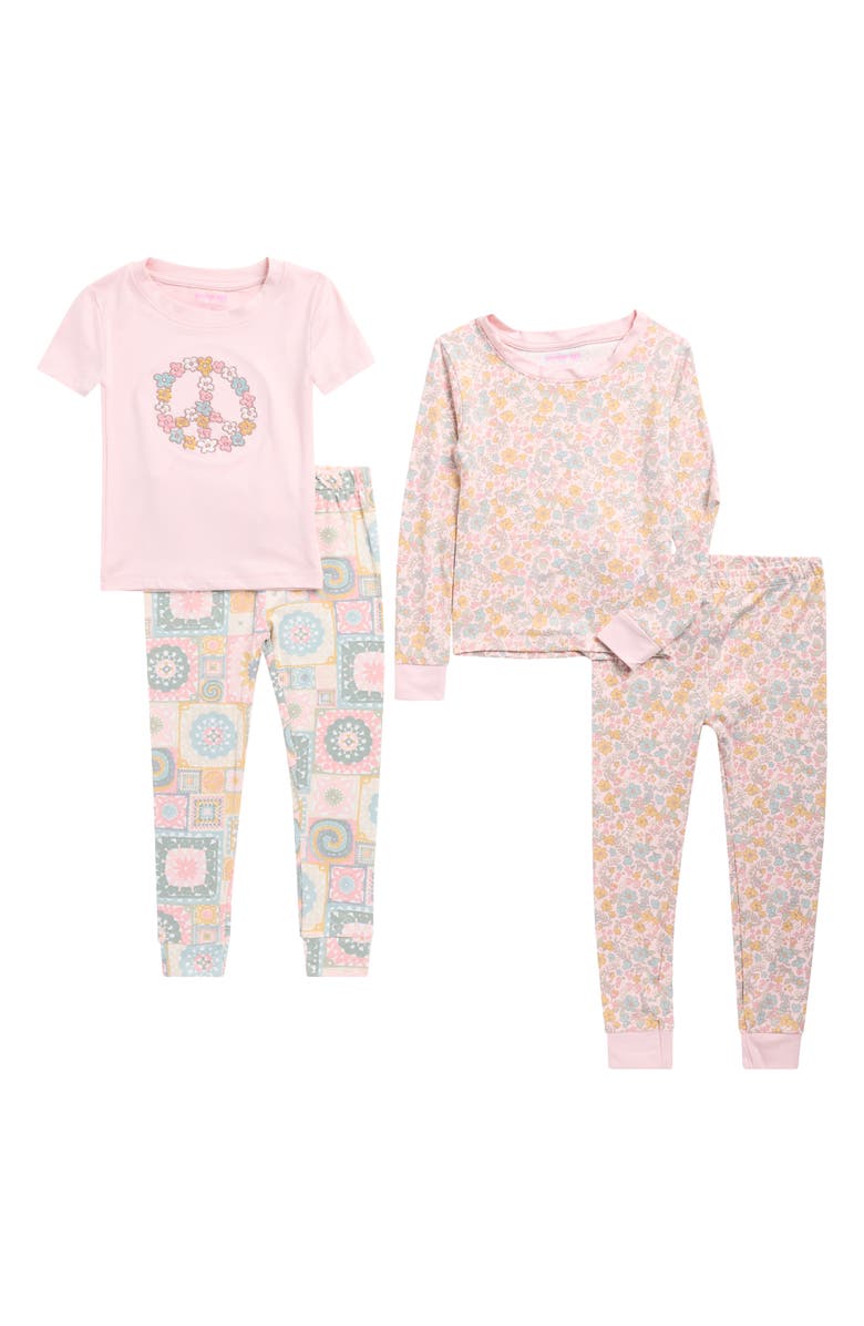 Penelope Mack Kids' Assorted 2-Pack Floral Fitted Two-Piece Pajamas, Main, color, Light Pink