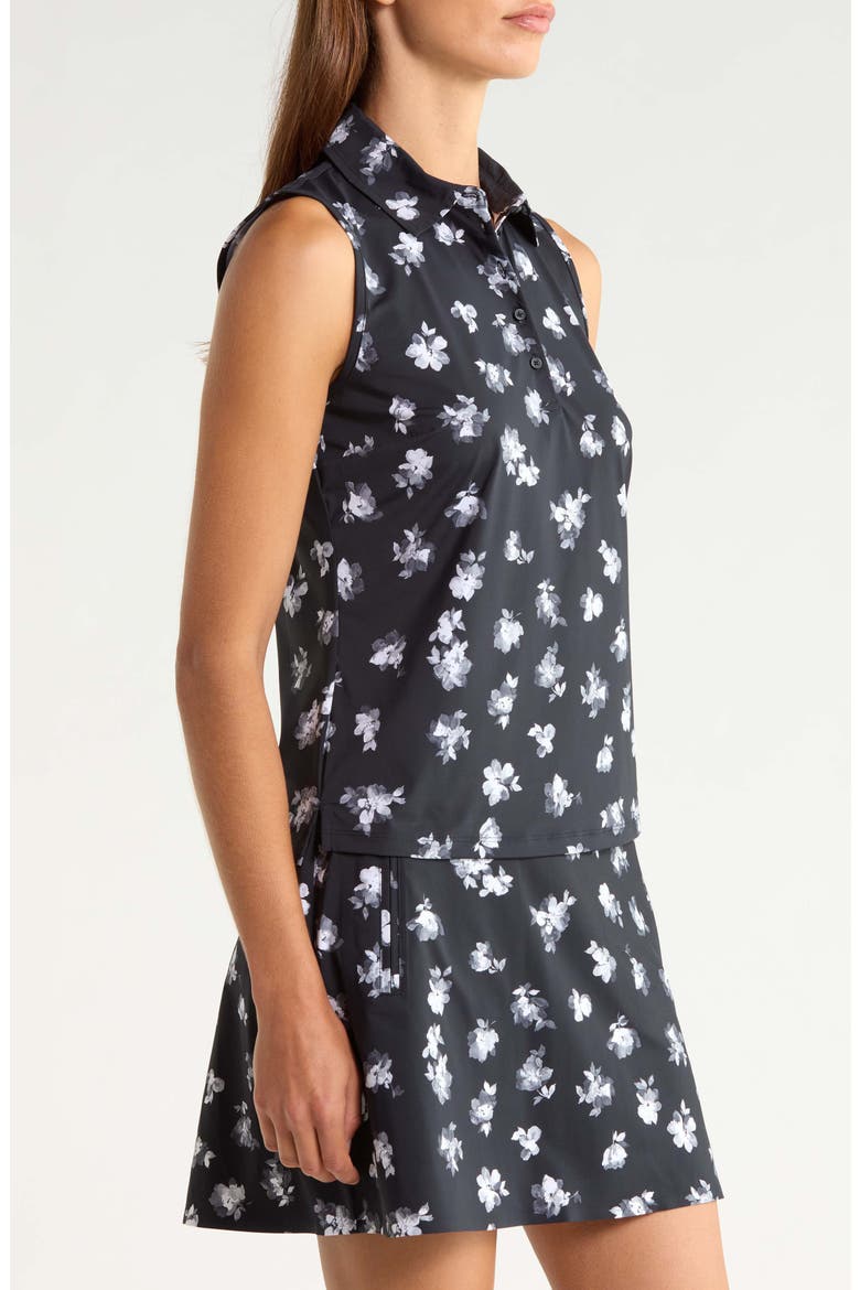 Moody Floral Silky Tech Performance Sleeveless Polo, Alternate, color, ONYX