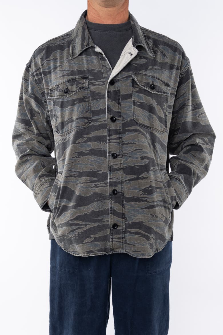 Gender Inclusive Bucky Camo Split Hem Shirt Jacket, Alternate, color, ocean-tiger-camo