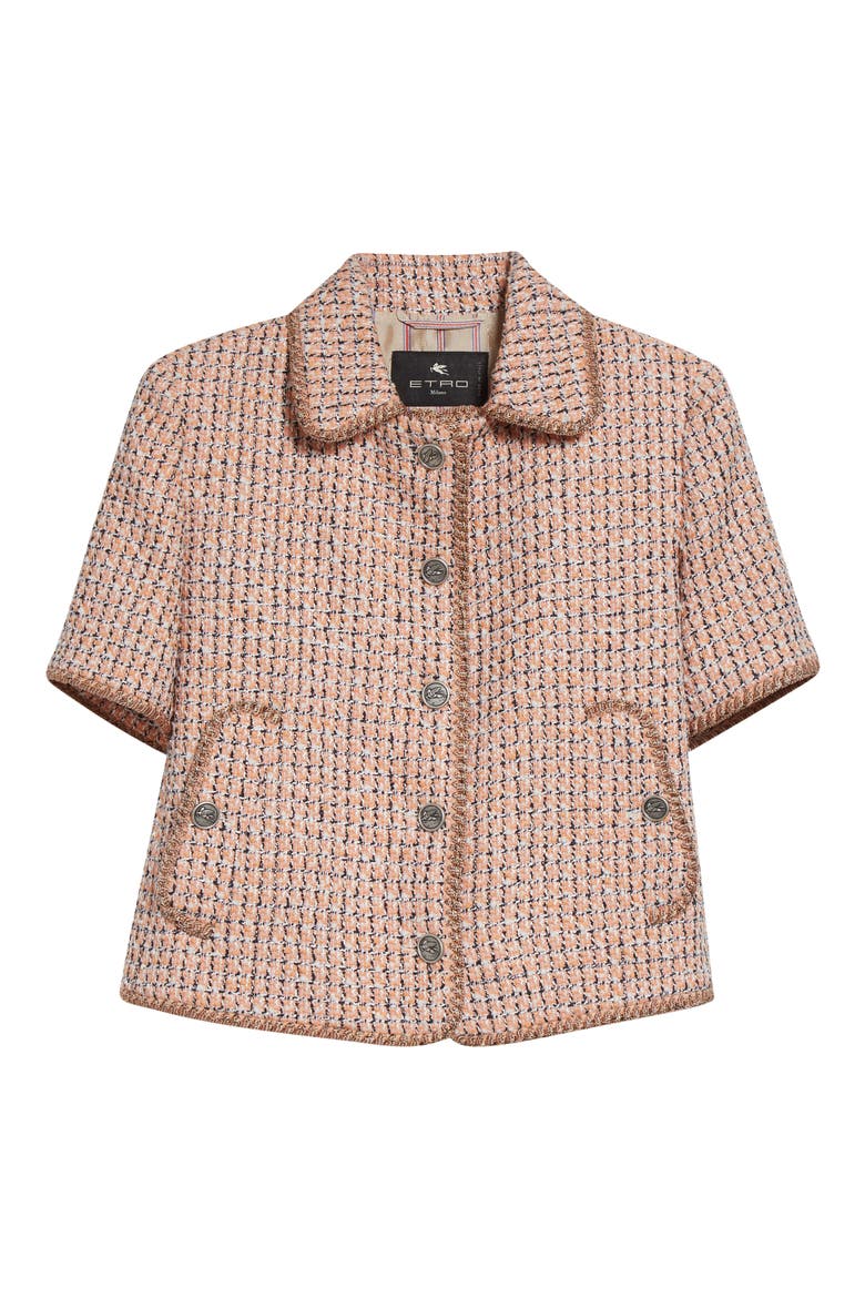 Short Sleeve Crop Tweed Jacket, Alternate, color, MULTICOLOR ORANGE BASE