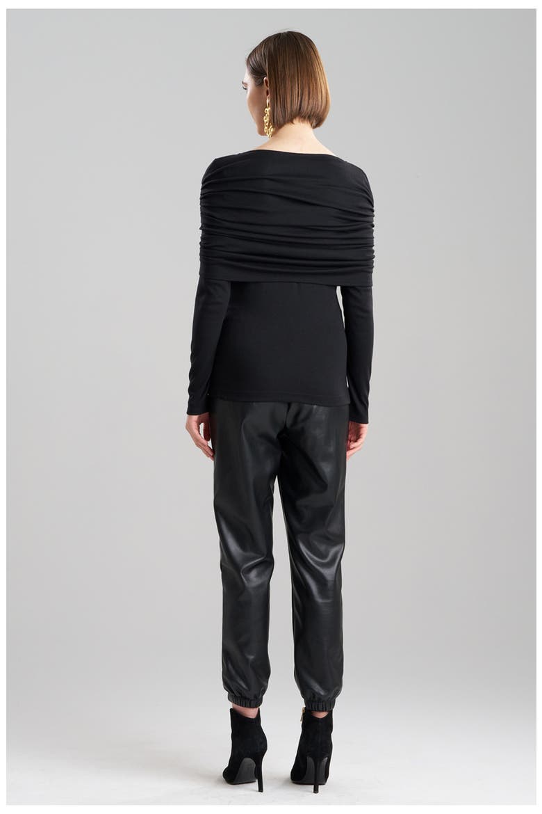 Layering Cut & Sew Rouched Top w/ Sleeves, Alternate, color, BLACK