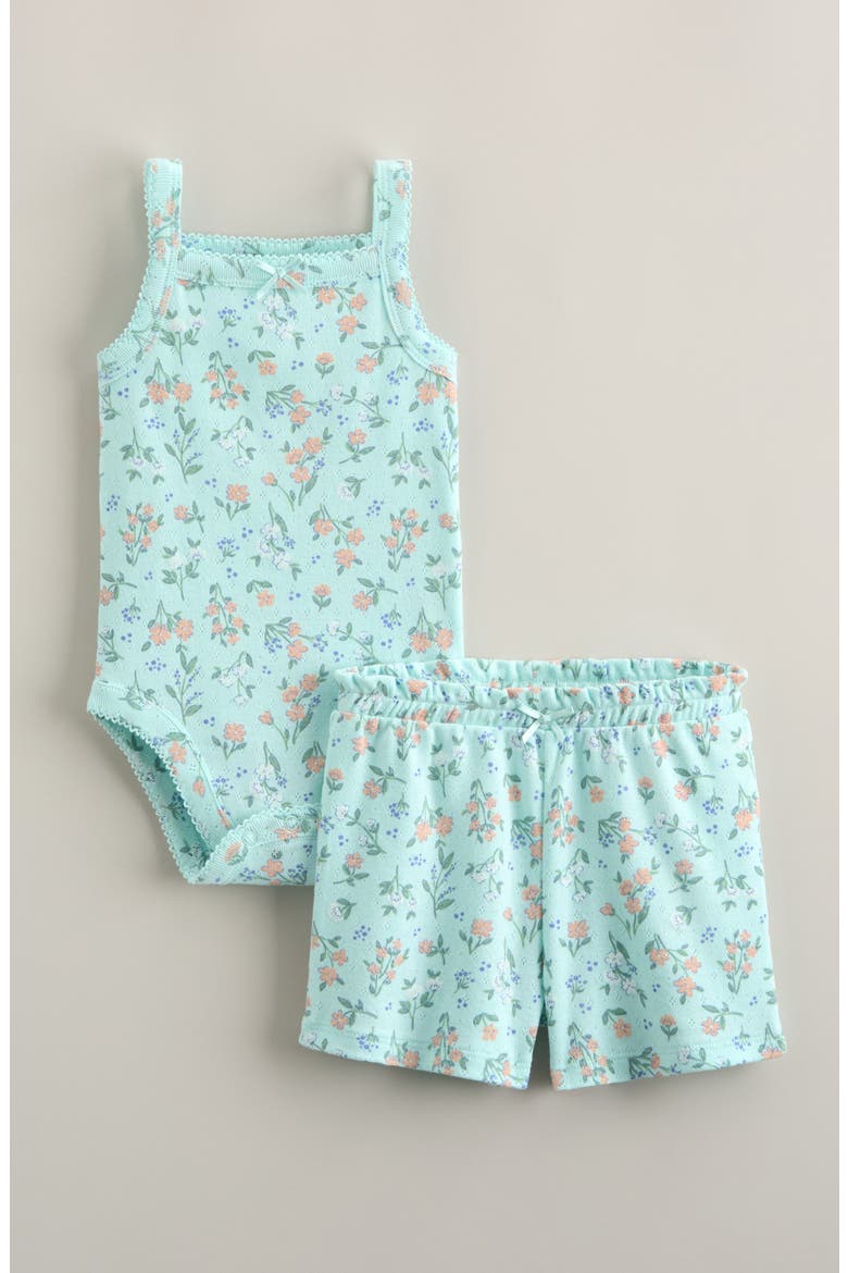 Tank Bodysuit & Shorts Set, Main, color, TEAL DELIGHT SUGAR FLORAL