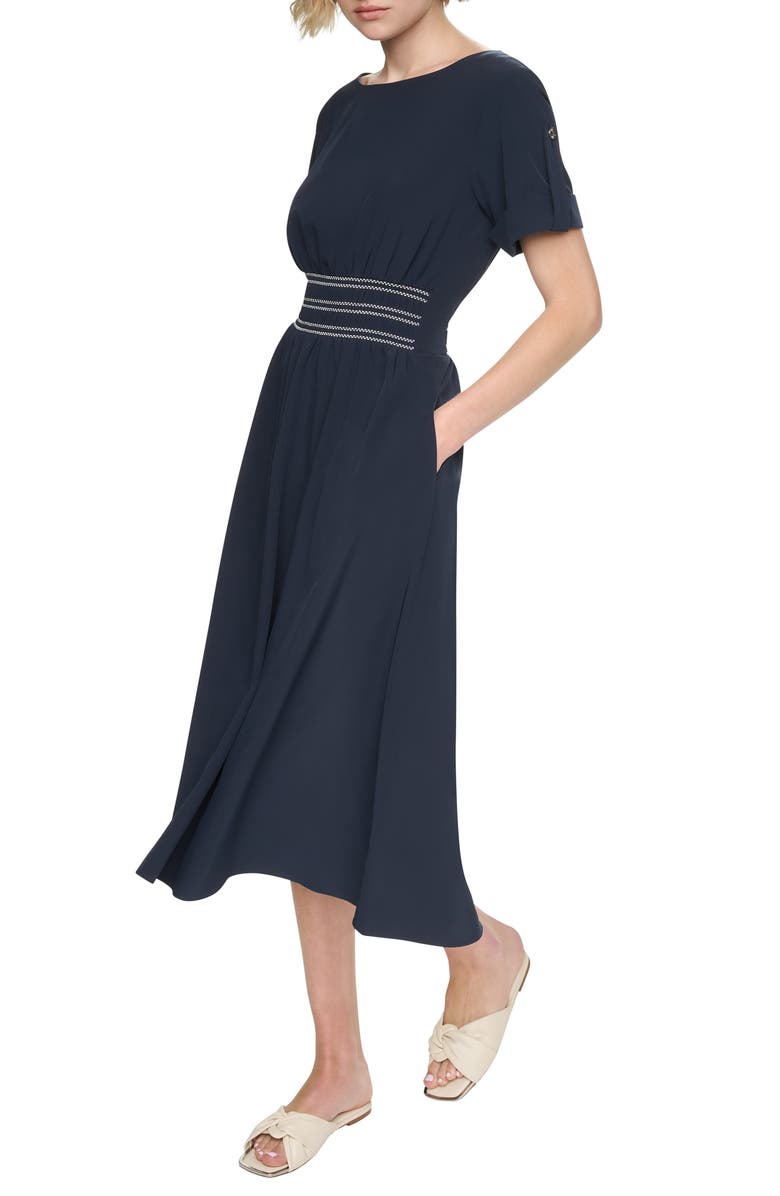 DKNY Commuter Solid Short Sleeve Dress, Alternate, color, Indigo