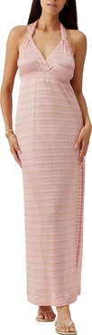 Melissa Odabash Mariah Metallic Halter Cover-Up Maxi Dress