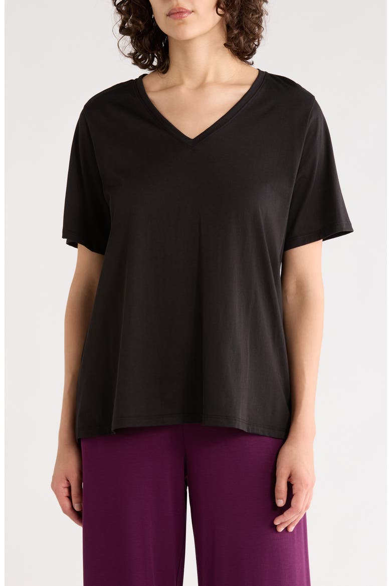 V-Neck Organic Cotton Knit T-Shirt, Main, color, BLACK