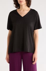 Eileen Fisher V-Neck Organic Cotton Knit T-Shirt