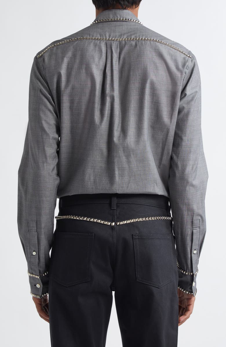 TAKAHIROMIYASHITA TheSoloist. Stud Embellished Plaid Twill Button-Up Shirt, Alternate, color, Black X White(Glen Check)