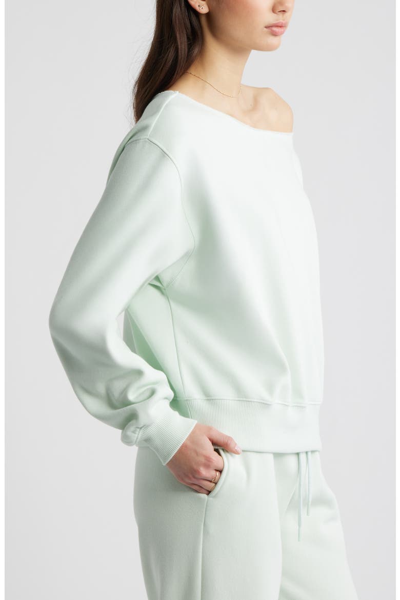 Fleece Off the Shoulder Sweatshirt, Alternate, color, GREEN CLOUD
