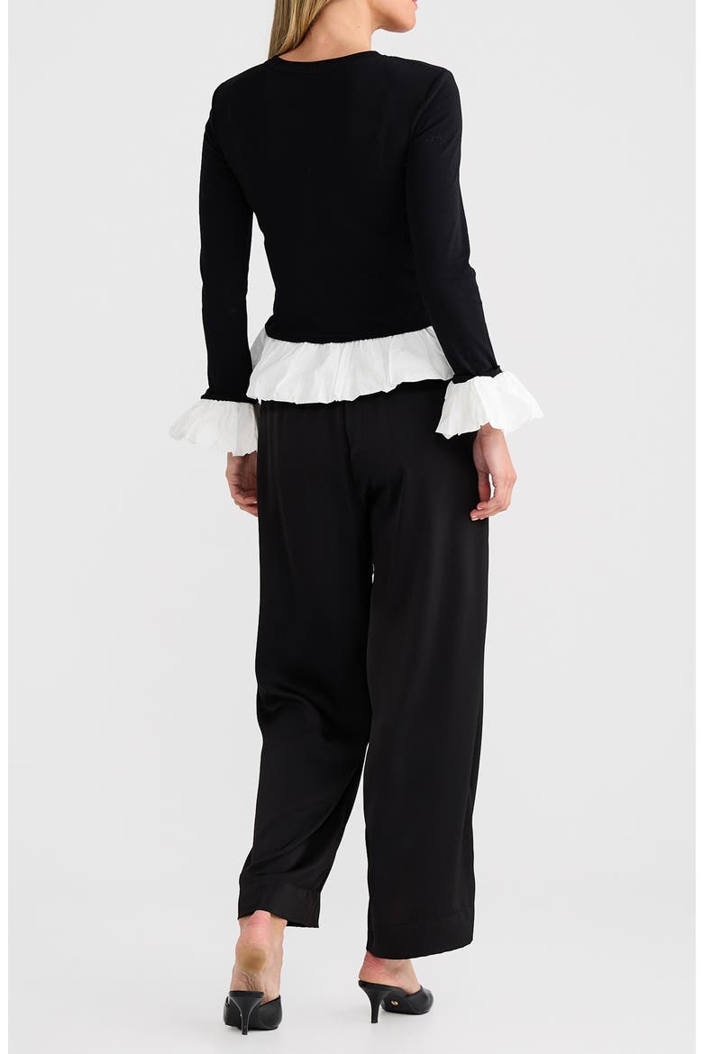 Wilde Stretch Cotton Poplin Combo Peplum Top, Alternate, color, BLACK W/ WHITE