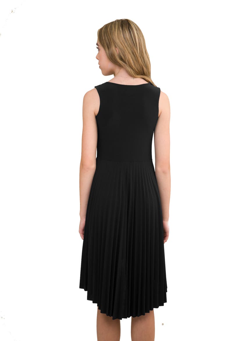 Pleated High Low Dress with Belt, Alternate, color, Black