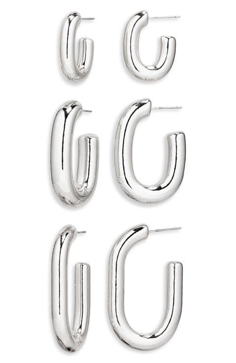 Set of 3 Assorted Oval Hoop Earrings