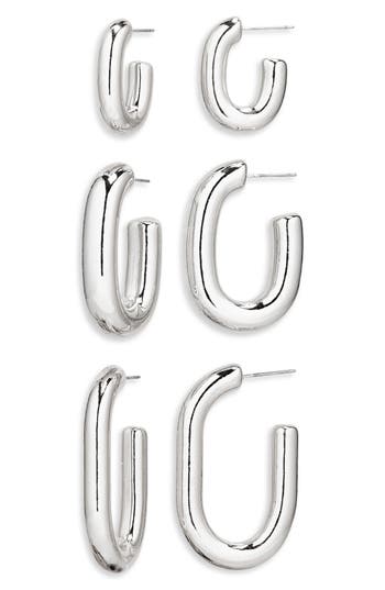 Tasha Set Of 3 Assorted Oval Hoop Earrings In Silver