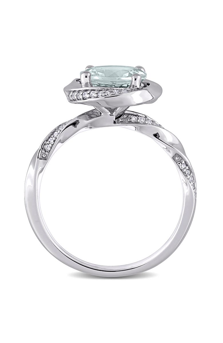 Julianna B. Aquamarine & Diamond Swirl Halo Ring 10k, Alternate, color, Aquamarine