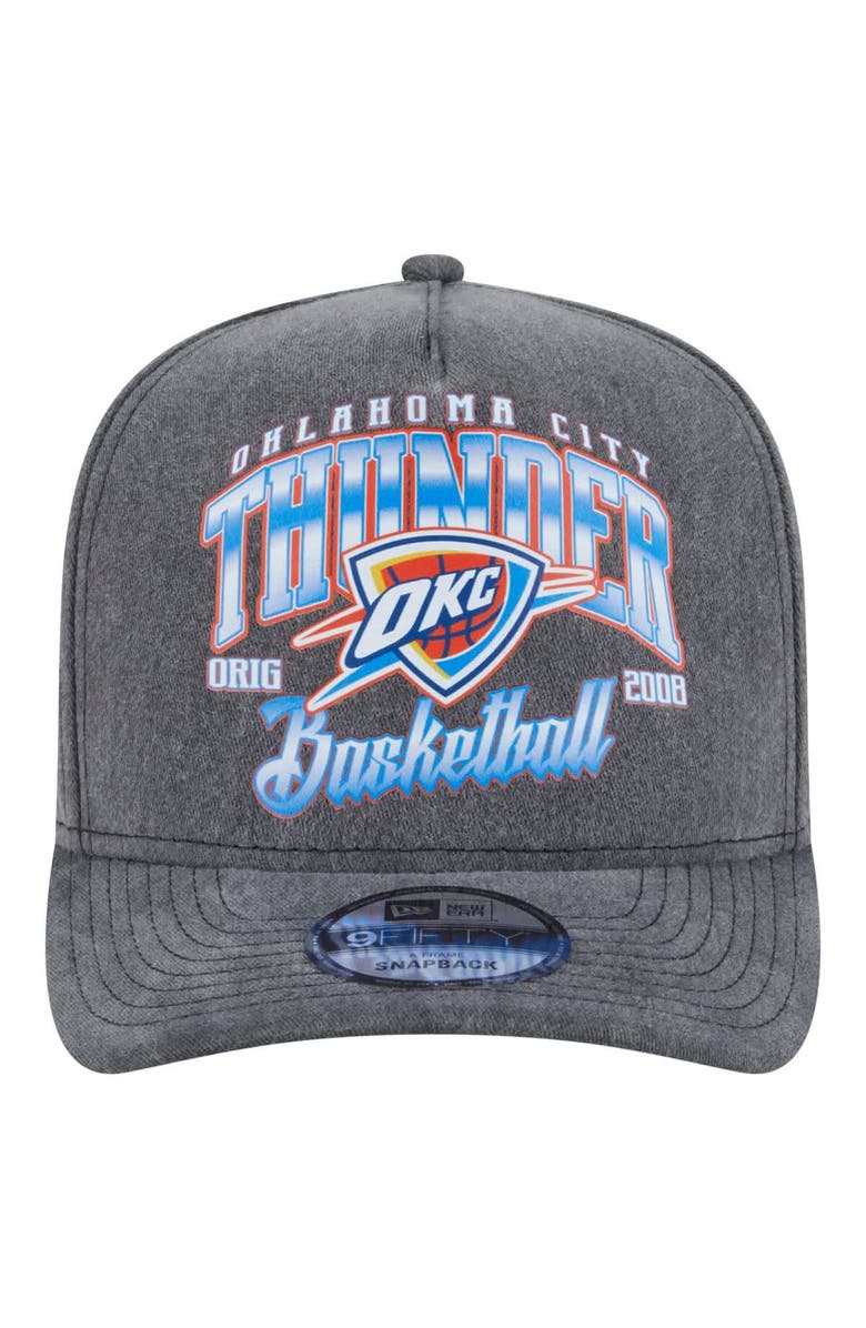 New Era Men's New Era Charcoal Oklahoma City Thunder Throwback Washed Pre-Curved 9FIFTY Snapback Hat, Alternate, color,