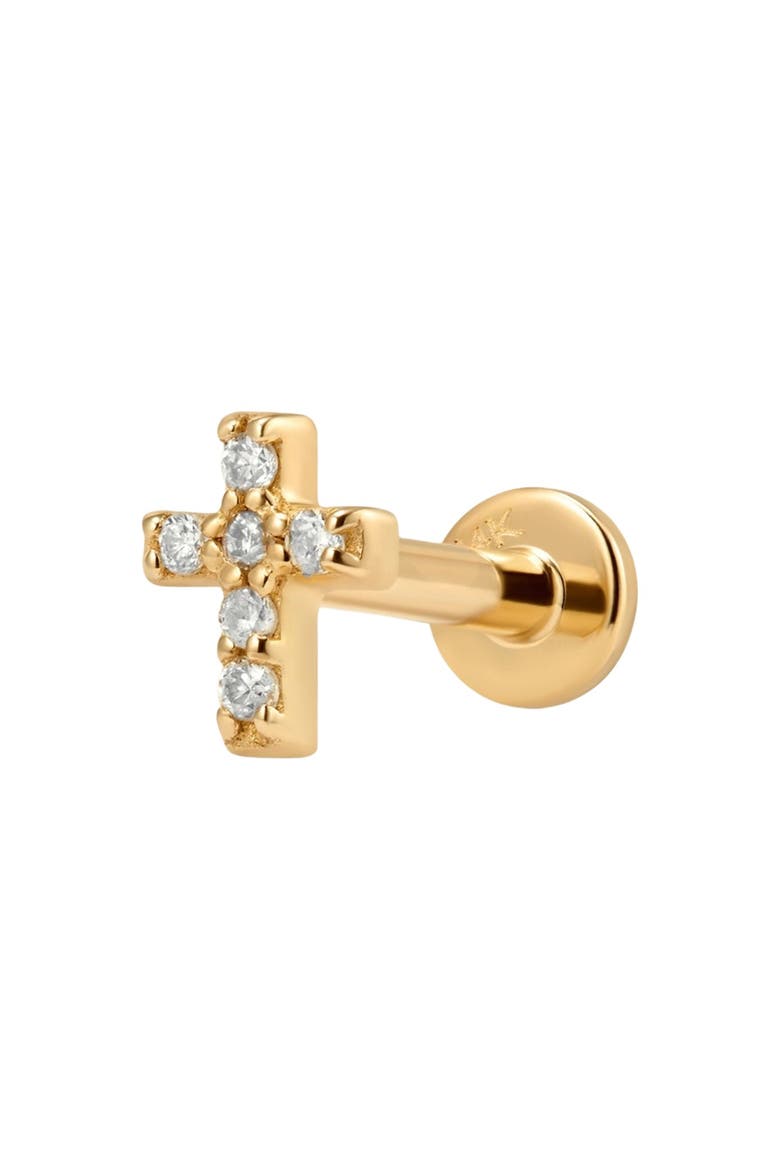 14k Diamond Cross Stud Earring (Flat Back) - Single, Main, color, 14k Solid Gold