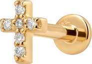 MADE BY MARY 14k Diamond Cross Stud Earring (Flat Back) - Single