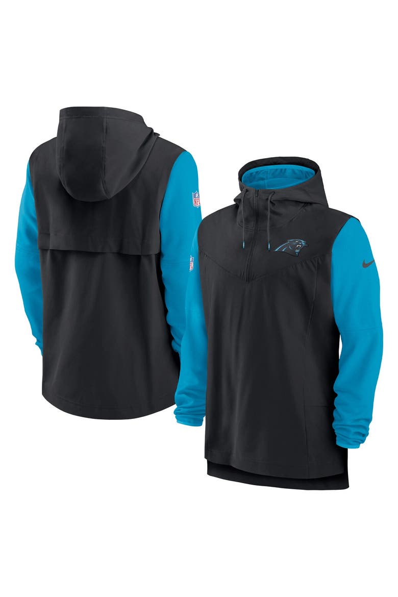 Men's Nike Black/Blue Carolina Panthers Sideline Player Quarter-Zip Hoodie, Alternate, color, Black