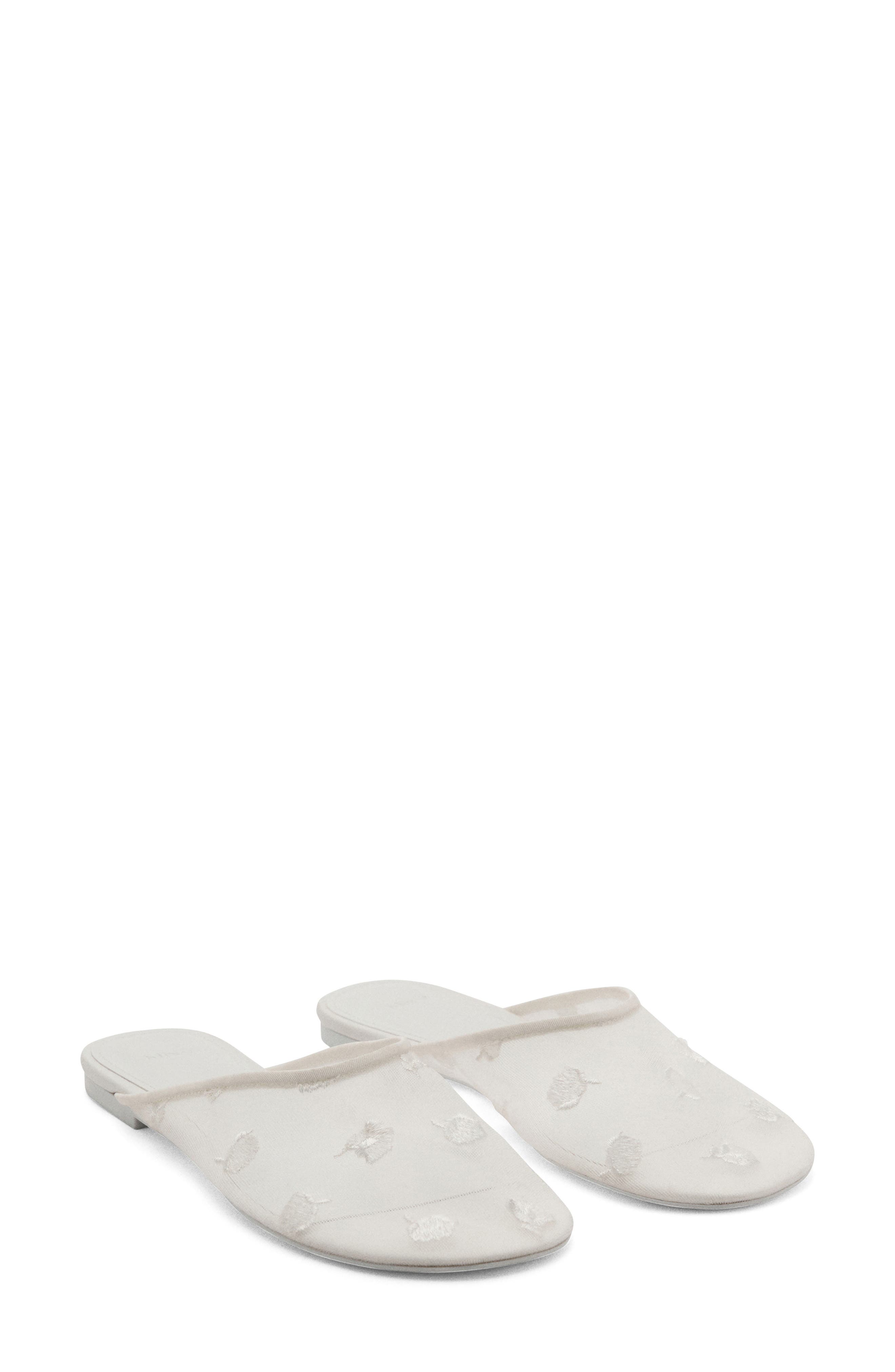 MANGO Embroidered Mesh Mule, Main, color, White