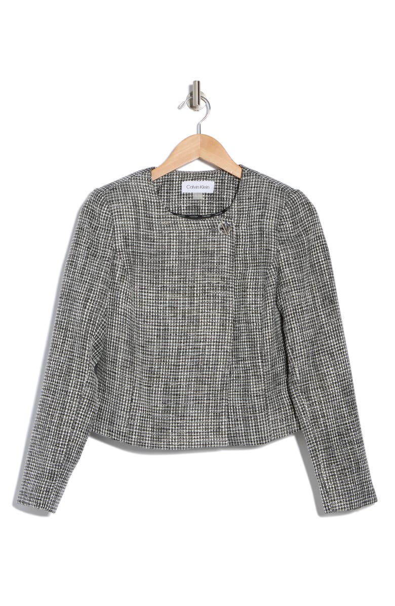 Calvin Klein Crop Tweed Jacket, Alternate, color, Black/ Cream