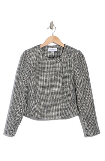 Calvin Klein Crop Tweed Jacket In Black/cream