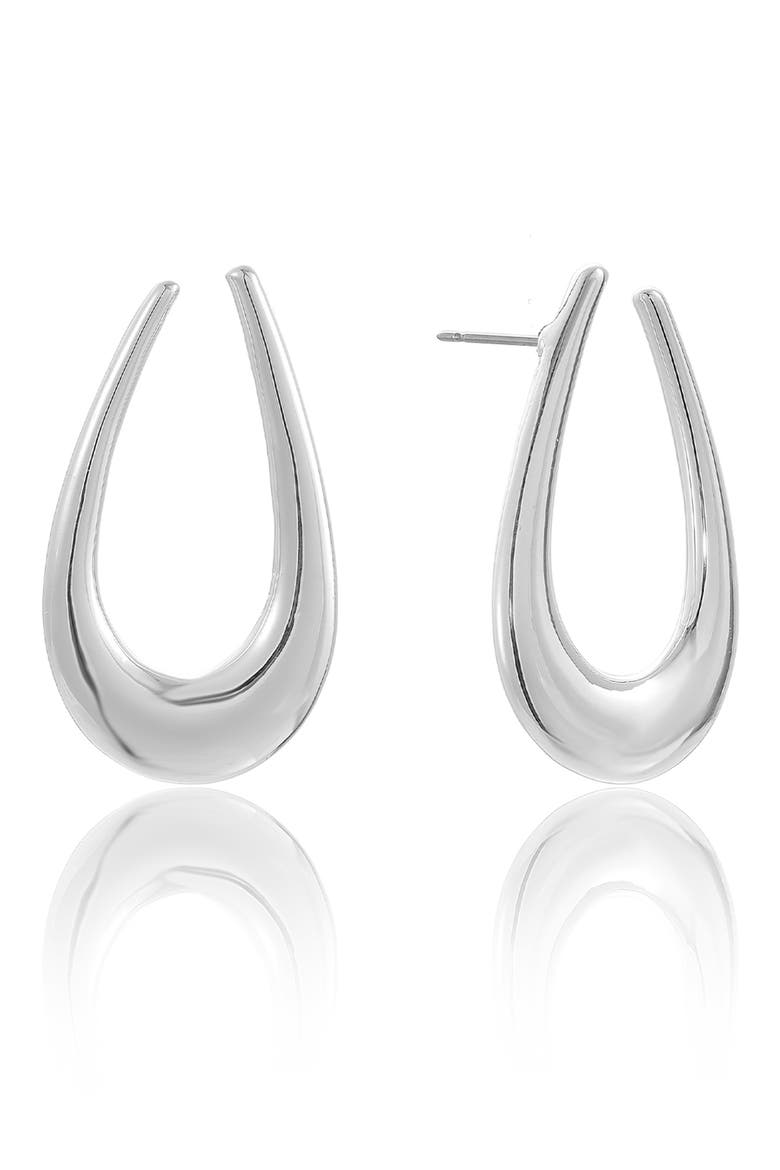 Elongated Oval Hoop Earrings, Main, color, SILVER