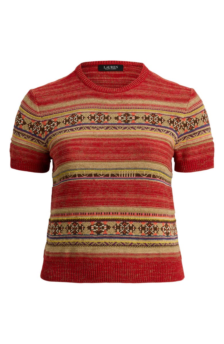 Lauren Ralph Lauren Geo Stripe Short Sleeve Cotton & Linen Sweater, Alternate, color,