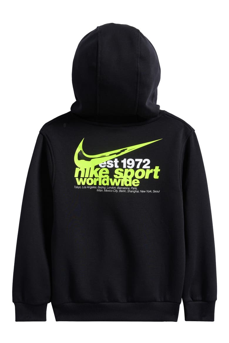 Kids' Club Fleece Hoodie, Alternate, color, BLACK/ WHITE/ VOLT