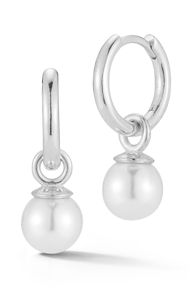 Sterling Silver Cultured Pearl Charm Earrings, Main, color, SILVER